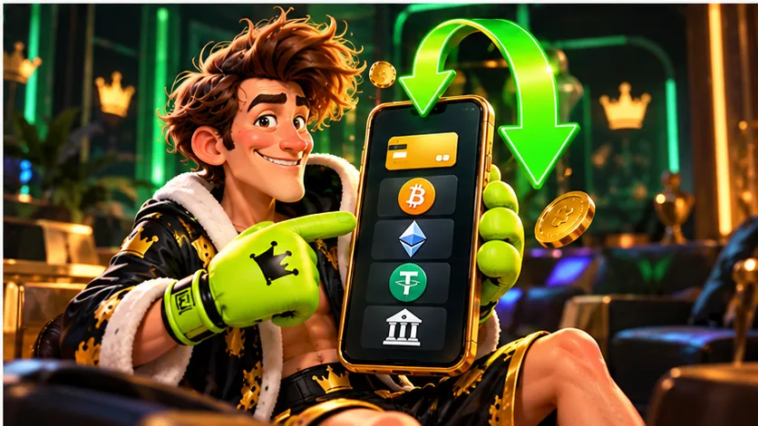 The SlimKing boxer pointing at the payment options on a phone
