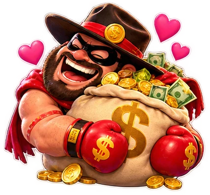 SlimKing heavyweight hugging a sack of prize money